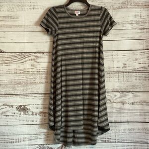 LuLaRoe Carly Black and Gray Striped High Low Dress
